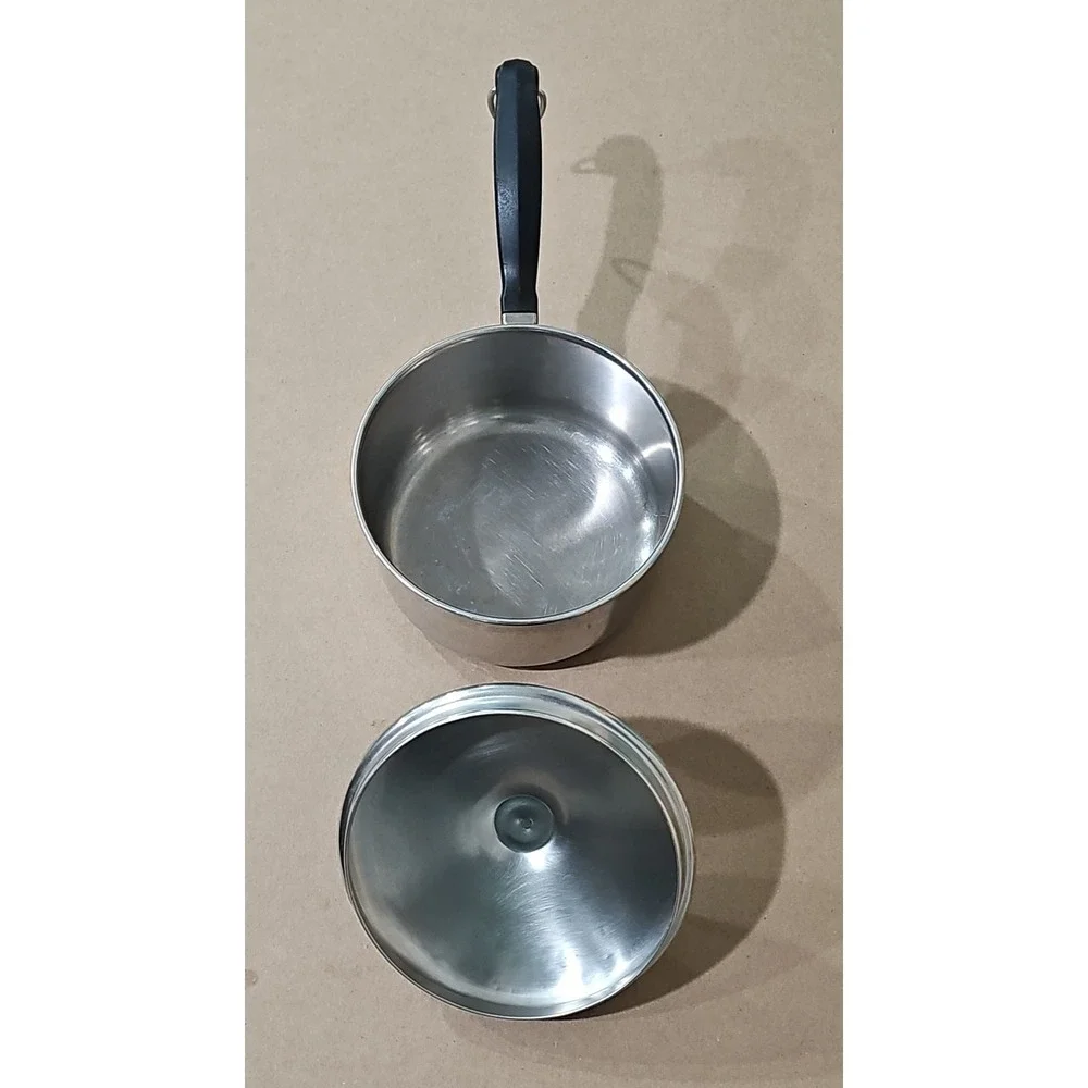 1 QT Saucepan Pot w/Lid Farberware Stainless Steel Aluminum Clad Bottom USA Vtg.